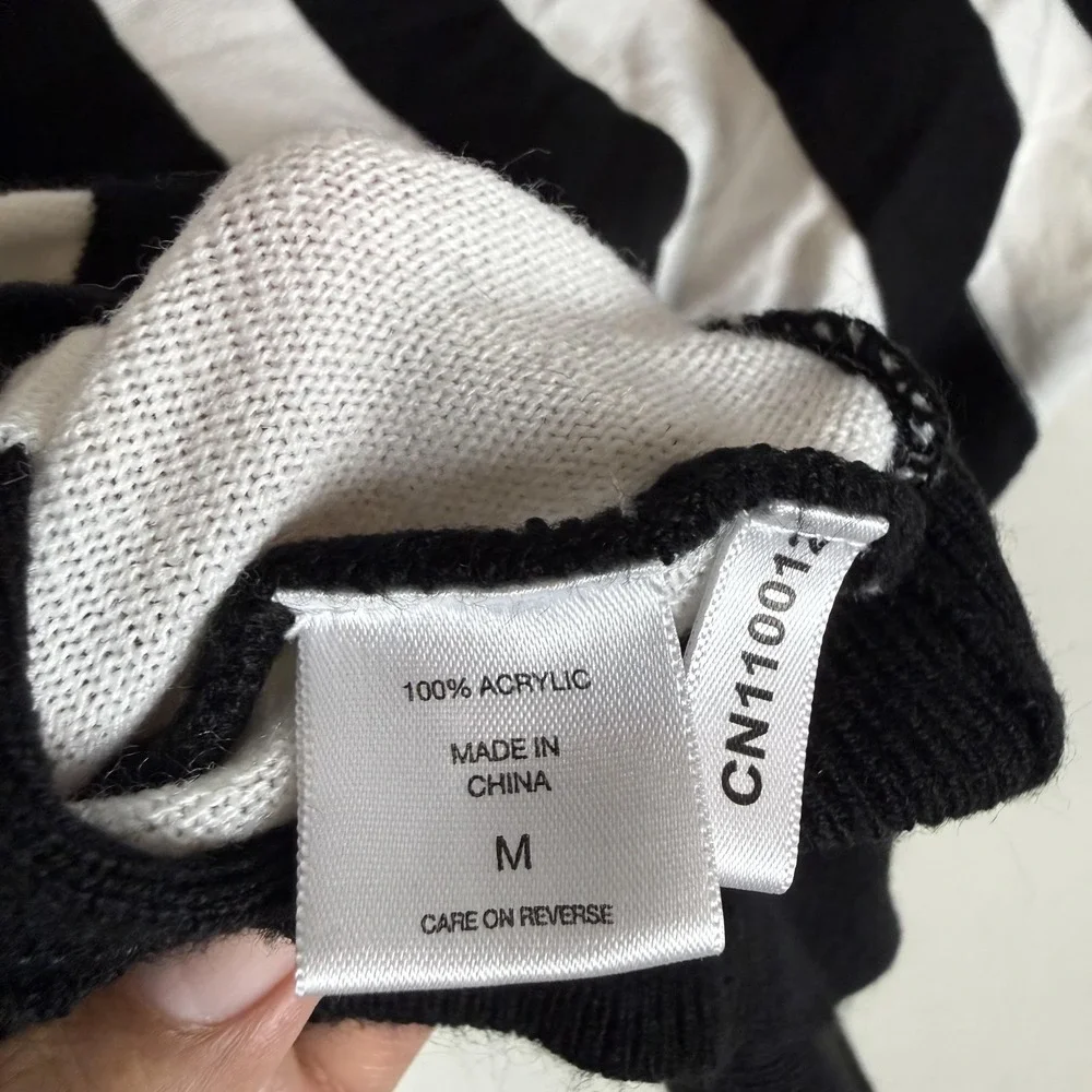 New York‎ & Company Sweater Womens Medium Black Stripe Tunic 3/4 Sleeve Dolman